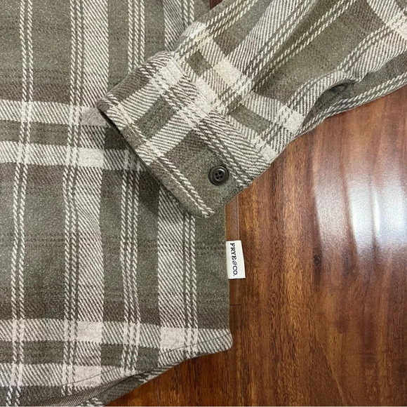 Frye and Co Brushed Knit Flannel Shirt Long Sleeve mens size medium olive green - Picture 5 of 9